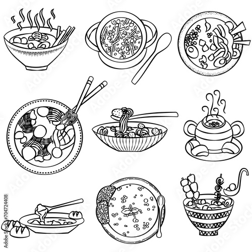 Hand drawn soups shapes. Flat design style vector illustration.	