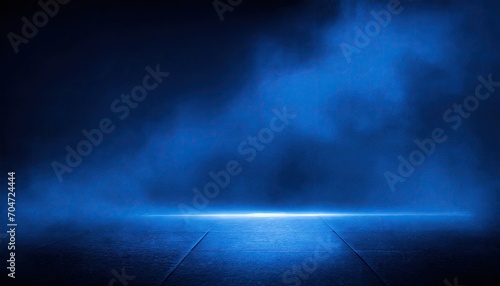 Dark empty cement floor blue room with smoke.