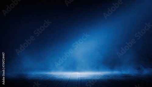 Dark empty cement floor blue room with smoke. © hugo