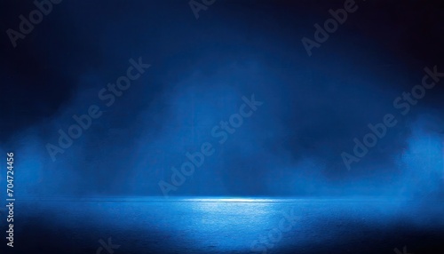 Dark empty cement floor blue room with smoke.