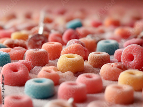 Colorful sugared candies as a background, closeup. Created using generative AI tools