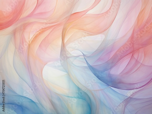 The painting showcases a swirl of soft  vibrant colors  evoking the image of flowing  ethereal drapery.