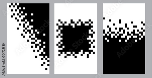 Abstract pixel black cover. Mosaic background. Dissolved filled square. Banner for design