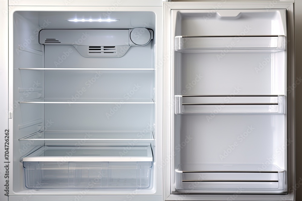 Concept of unhealthy eating disorder symbolized by an empty white fridge. Concept of unhealthy eating disorder symbolized by an empty white fridge.