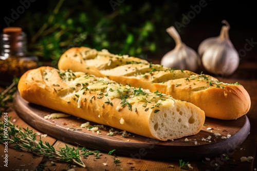 Garlic butter and herb baguette sticks photo