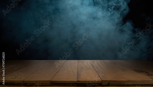 Empty wooden top table with smoke.