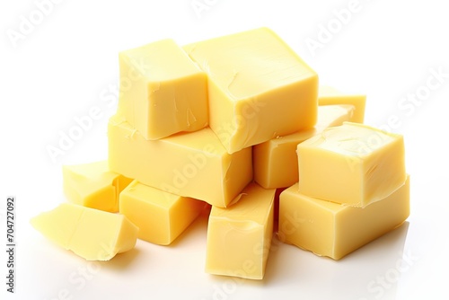 Butter cubes on white background
