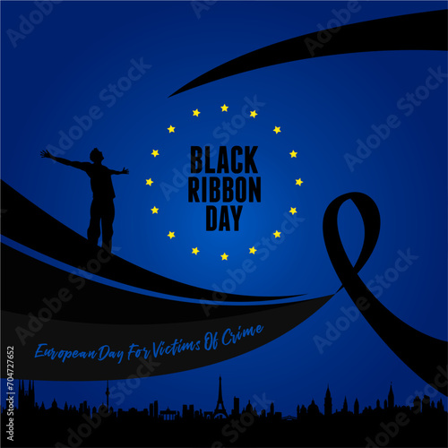 European Day For Victims of Crime. Black Ribbon.
