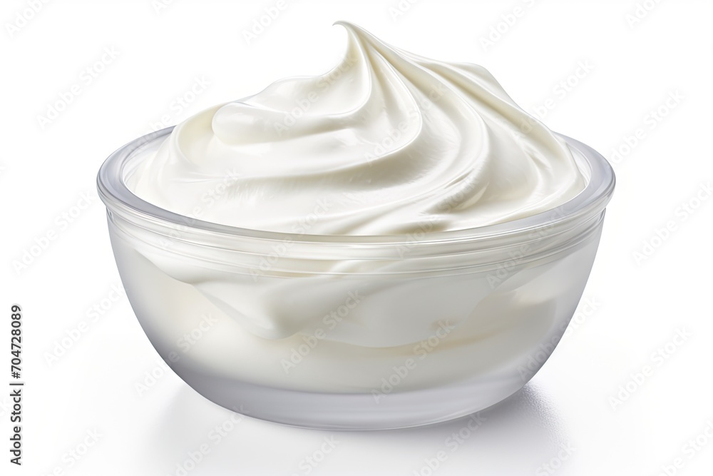 Close up view of white beauty cream or yogurt on white background with clipping path Close up view of white beauty cream or yogurt on white background with clipping path
