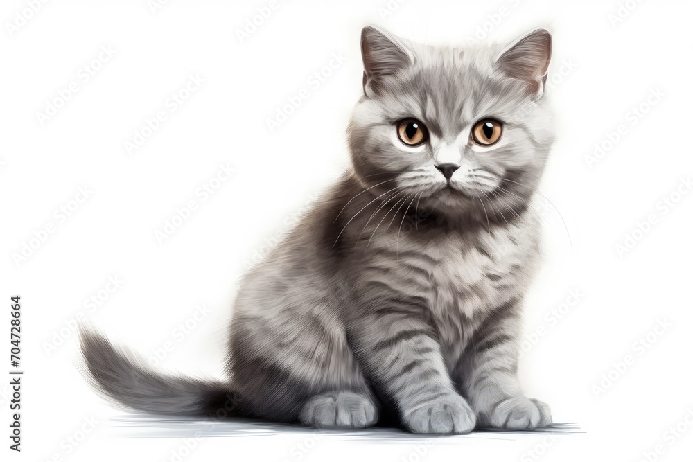 Gorgeous grey cat alone on white background