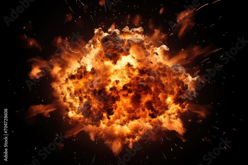 Explosive bomb sparks isolated on dark background photo