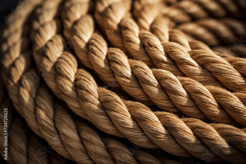 Extreme close up of coiled thick rope