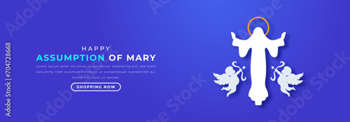 Assumption of Mary Paper cut style Vector Design Illustration for Background, Poster, Banner, Advertising, Greeting Card