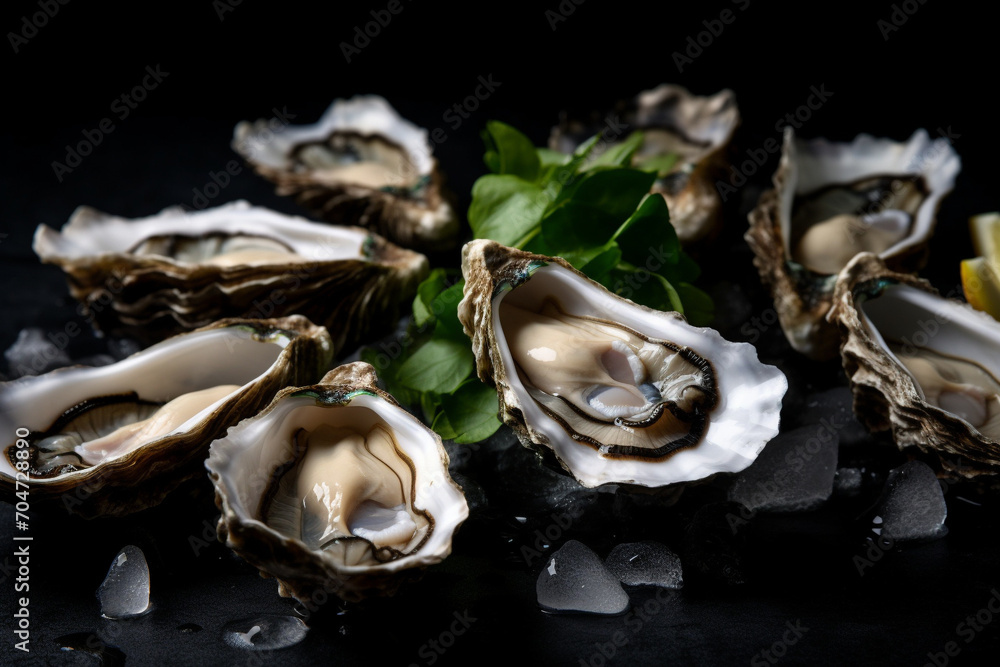 Naklejka premium A plate of fresh oyster generative AI
