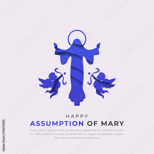 Assumption of Mary Paper cut style Vector Design Illustration for Background, Poster, Banner, Advertising, Greeting Card