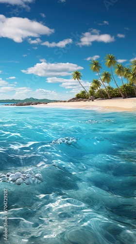Beach with crystal clear water and palm trees