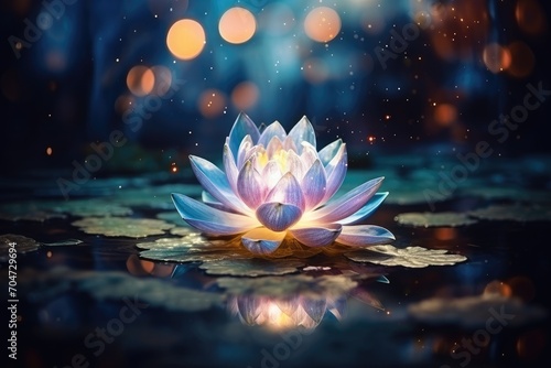 Miraculous and mysterious concept: enchanted lotus flower with fairy light. © The Big L