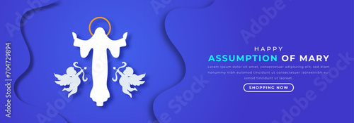 Assumption of Mary Paper cut style Vector Design Illustration for Background, Poster, Banner, Advertising, Greeting Card