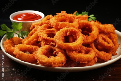 Onion rings fried with red sauce