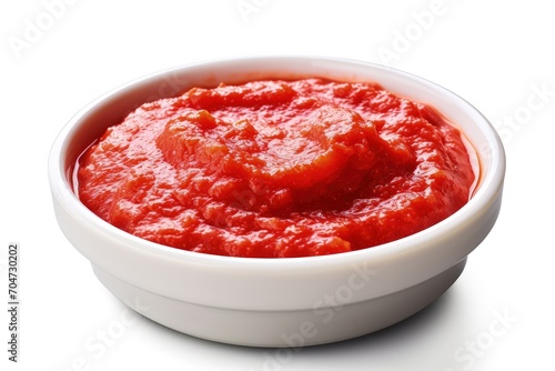 Sicilian tomato paste isolated on white concentrated glass bowl red artisan product traditional Southern Italian food close up Macro