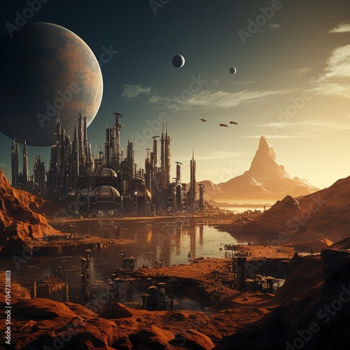 Futuristic Cityscape on an Alien Planet
