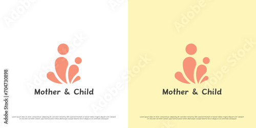 Mother child logo design illustration. Silhouette of mother child son daughter newborn parents family human affection care hope. Icon symbol simple gentle warm feminine elegant soft happy grateful.