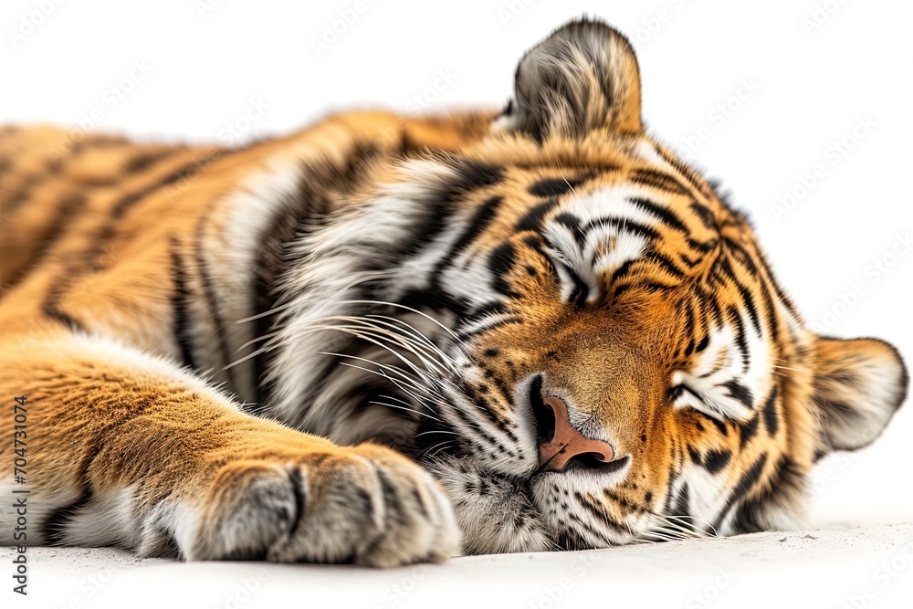 Fototapeta premium Tiger Sleep Isolated