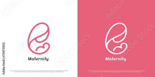 Mother child birth logo design illustration. Line art silhouettes of female figures mom parent mum happy family joy affection soft. Symbol icon simple minimal warm calm gentle maternal delicate kind.