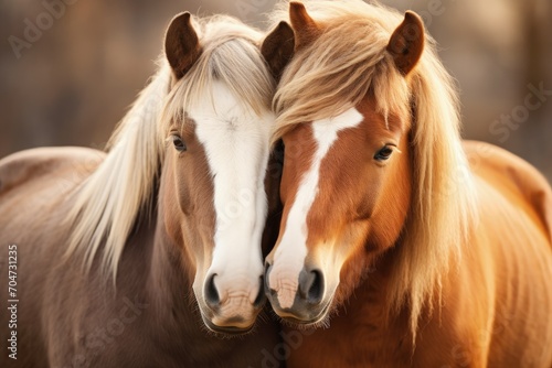Two horses showing friendship through an embrace © LimeSky