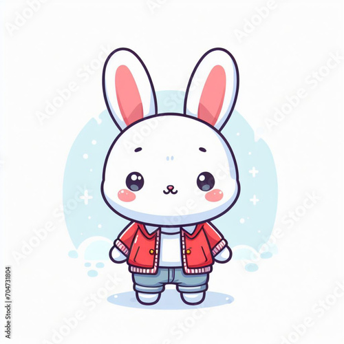 Cute cartoon rabbit wearing a jacket on a white background