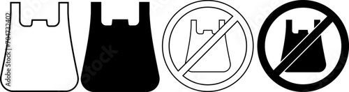 outline silhouette plastic bag icon.no plastic bag sign