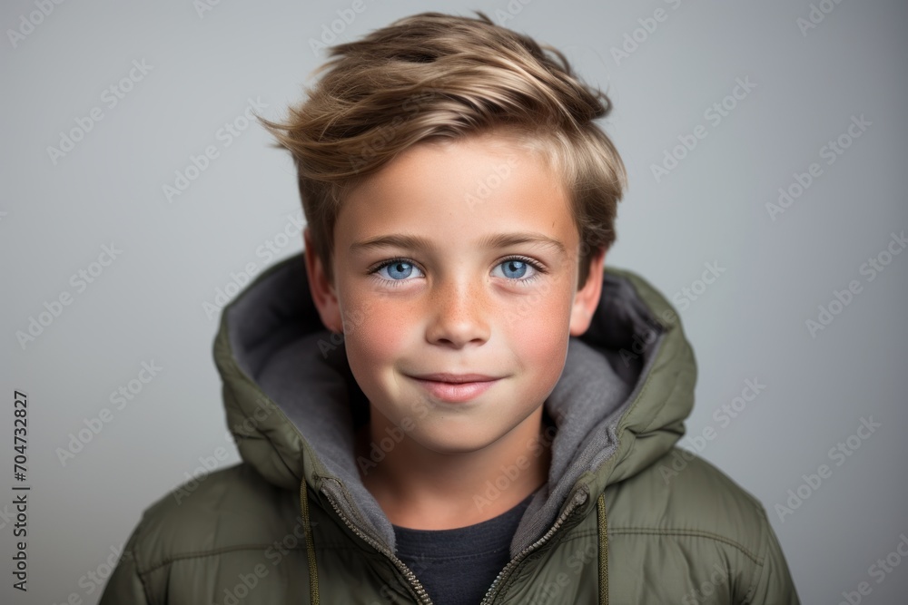 Portrait of a cute little boy in a warm jacket. Studio shot. Portrait of a cute little boy in a warm jacket. Studio shot.