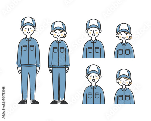 作業服を着た男女のイラスト