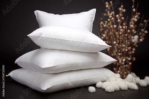 Pillow display with cotton wool filling in white