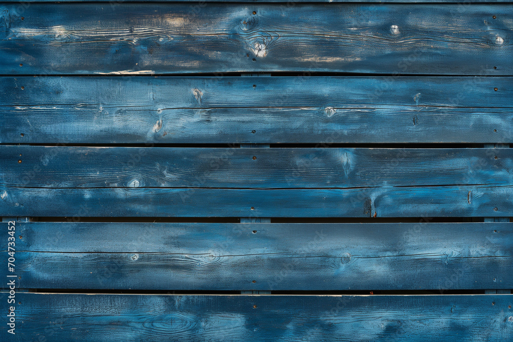 Obraz premium A Background of Textured Blue Wooden Planks, Exhibiting the Richness of Wood Grain for a Distinctive and Nautical Atmosphere Blue Wooden Elegance