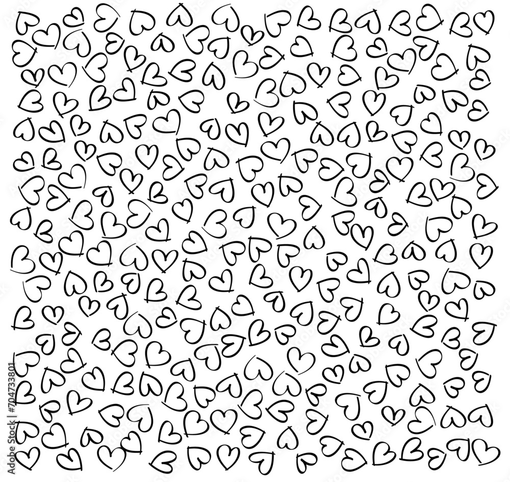 Black and white love heart pattern illustration. Valentine's day holiday backdrop texture with small bubble hearts.