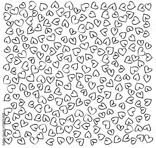 Black and white love heart pattern illustration. Valentine s day holiday backdrop texture with small bubble hearts.