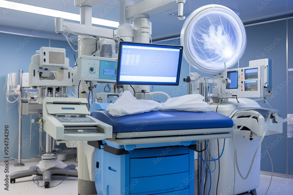 Advanced medical equipment in modern hospital operating room
