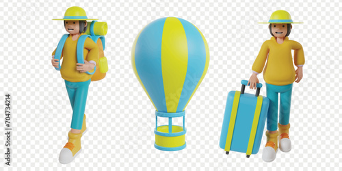Travel holiday 3d icons render clipart. Adventure vector illustration template.