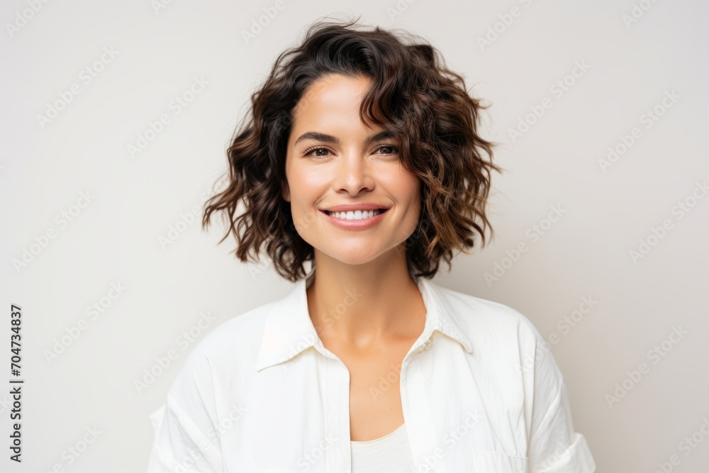 Portrait of young happy smiling business woman, over gray background. Portrait of young happy smiling business woman, over gray background.