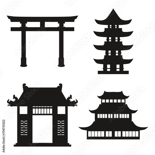 Fototapeta Naklejka Na Ścianę i Meble -  Traditional Chinese Building Illustration. Ancient Temple, Gate, Oriental Architecture Building. Isolated Vector