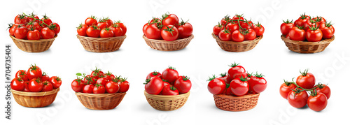 Set of  photorealistic image of a basket of tomatoes isolate on transparency background png 
