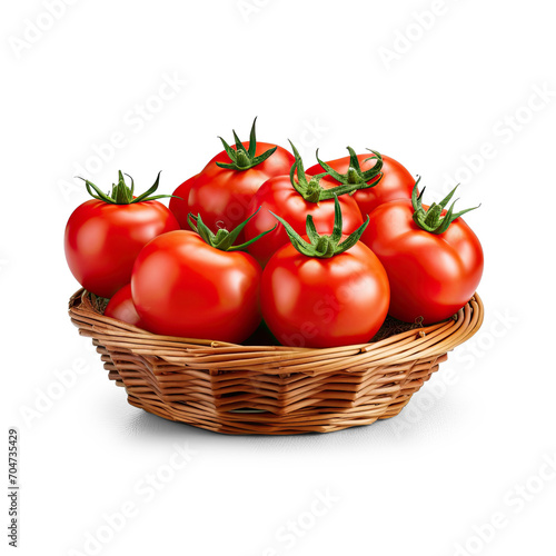 A photorealistic image of a basket of tomatoes isolate on transparency background png 