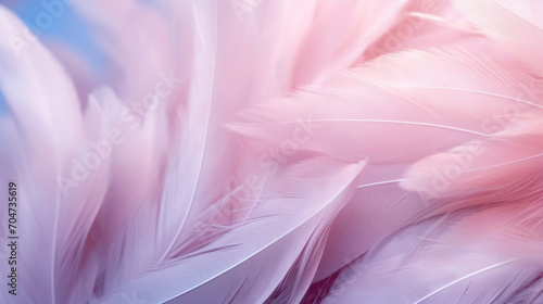 Soft focus image of delicate pastel pink feathers, creating a gentle and dreamy texture. © tashechka