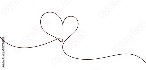 Single doodle heart continuous wavy line art drawing on white background.