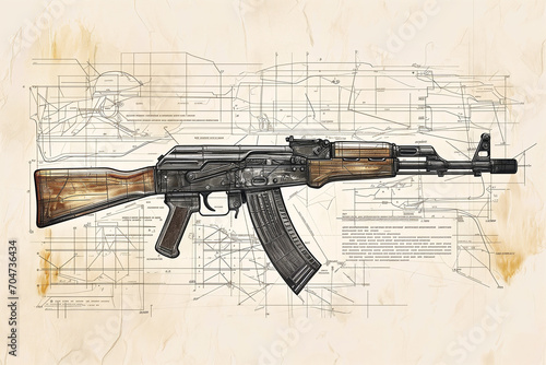 AK-47 Diagrammatic Style Illustration