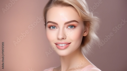 beautiful woman face with beauty skin cute smile. woman with short hair
