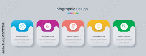 Business infographic design template with icons and 5 options or steps. Can be used for workflow, presentation, etc. Vector illustration