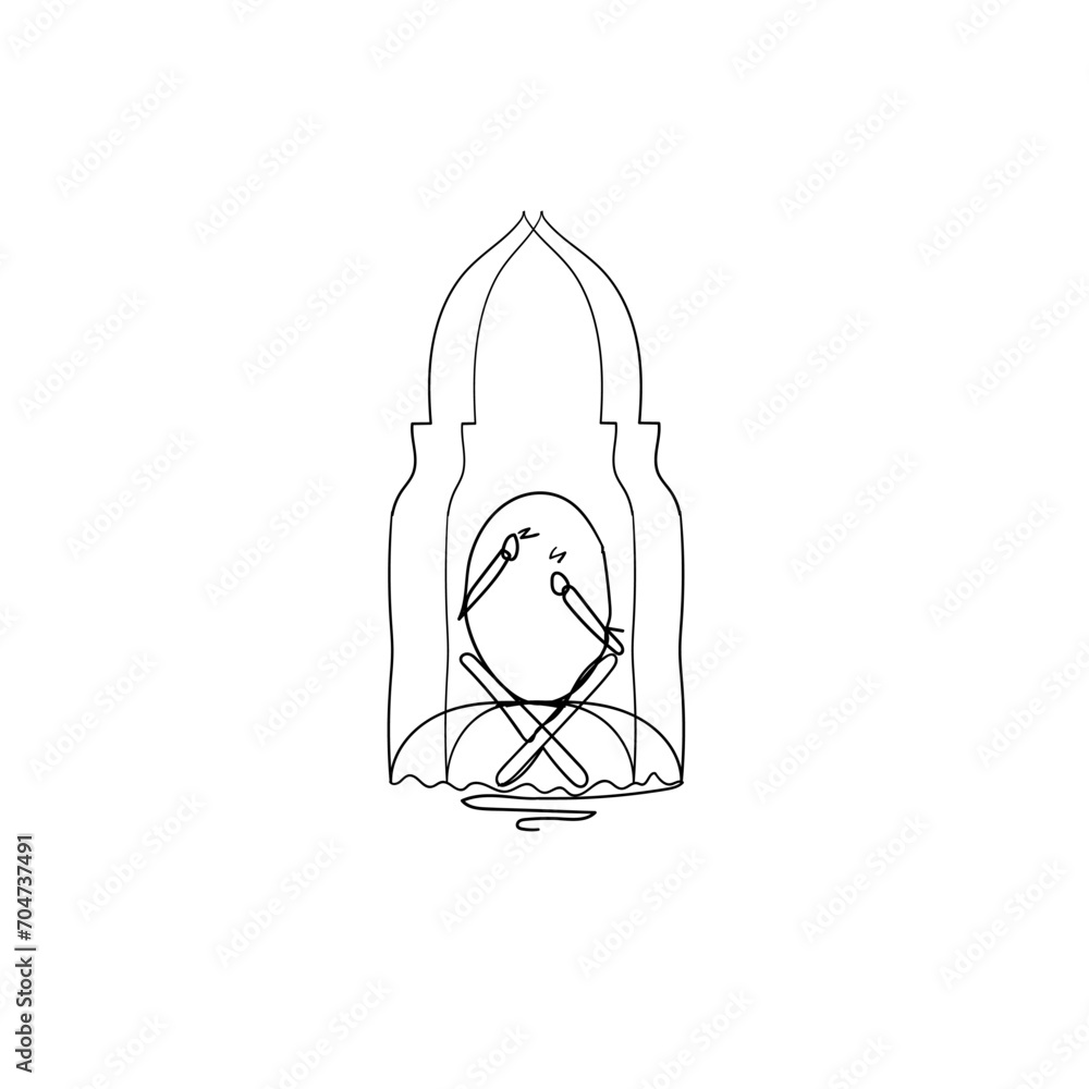 Continuous Line Drawing of Drum in the Mosque. Drum Line Art, free Image, Stock Photo and Picture. Illustration Icon Vector
