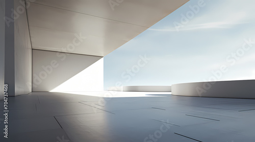 3d render of abstract futuristic architecture with empty concrete floor